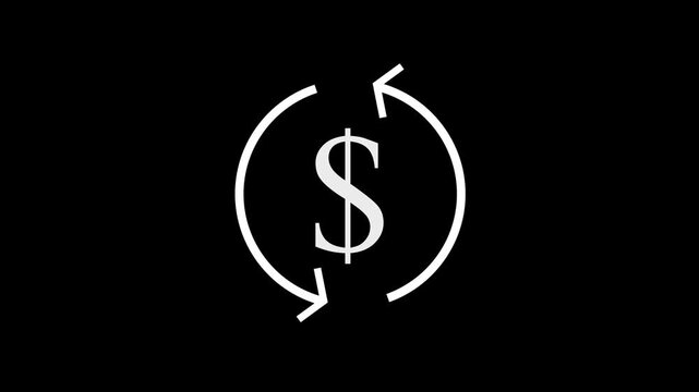 Animated dollar currency icon on a black background,with 4k video animation.