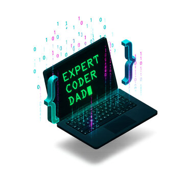 Expert Coder Dad Programmer Vector Graphic, Software Engineer Tech Father's Day T-Shirt Design on White