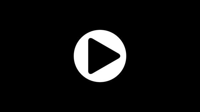 circular play button with a symbol, representing video playback or media streaming. Ideal for video animation.on black background.