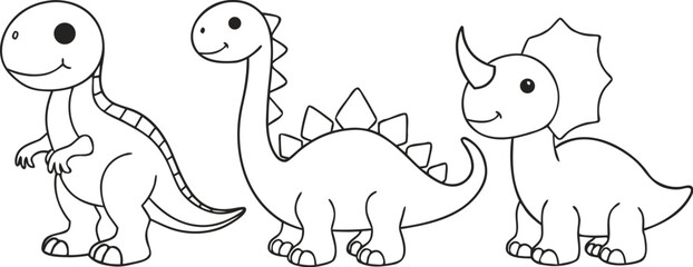 Obraz premium Cute cartoon dinosaur characters for kids coloring page