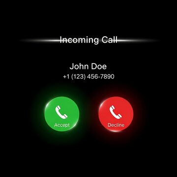 A digital phone screen displays an incoming call from a contact
