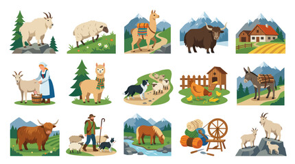 Fototapeta premium Vector Farm Animals and Rural Life - Flat Style Icons