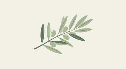 Fototapeta premium Minimalist olive branch illustration with green leaves and fruits.