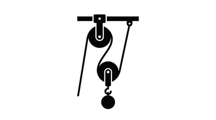 Fototapeta premium Pulley System Icon, Mechanical Advantage, Lifting Mechanism, Vector Silhouette