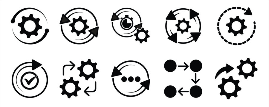 Business process icon set. Workflow and productivity symbols. Vector illustration.