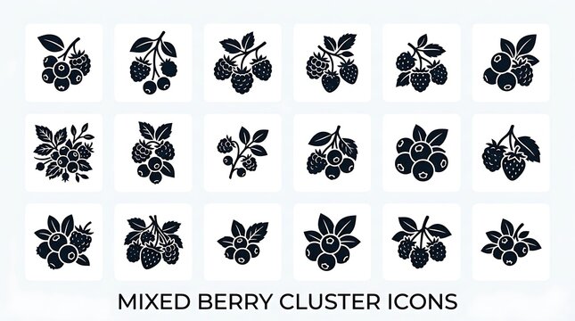 Mixed berry cluster icon set illustration.