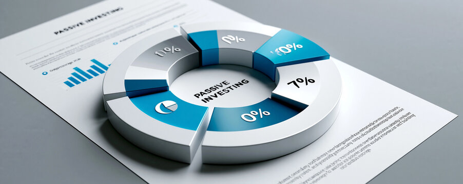 A close-up of a financial report detailing passive investing's advantages and disadvantages, with ample copy space around the document for additional design elements.