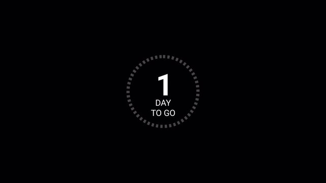  1 days to go count up animation 1 day running counting zero to one day 0 to 1 day on with alpha transparent background.