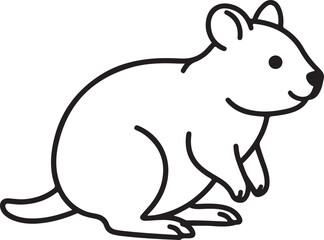 Cute Cartoon Quokka Sitting Side View Line Art Vector Illustration © khilal