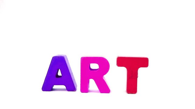 The word ART  with painted wooden letters 
