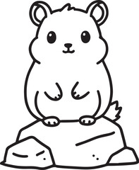 Fototapeta premium Cute Cartoon Hamster Standing on Rocks Front View Line Art Vector Illustration