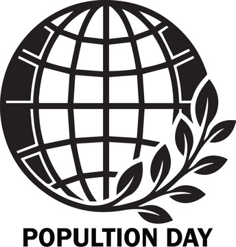 World Population Day Global Awareness Vector Icon with Earth Globe Grid and Olive Branch Leaf
