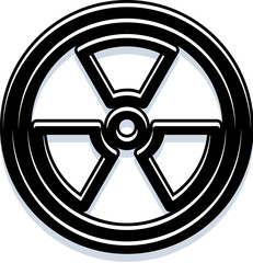 Obraz premium Radioactive trefoil warning symbol indicating radiation danger and nuclear hazard, bold black and white icon for safety, environmental risk, toxic waste, and warning signage