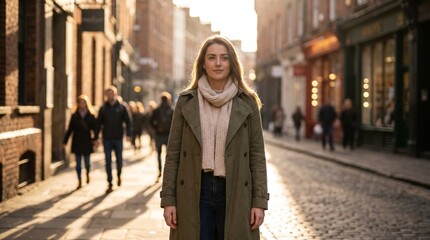 Fototapeta premium Portrait of a beautiful young woman enjoying a walk on a city street