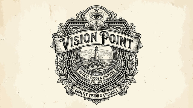 vision point logo, vintage emblem with lighthouse