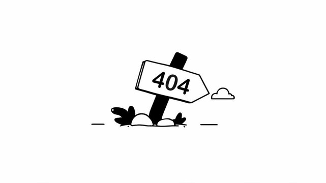 Animated 404 error signpost for web page not found message