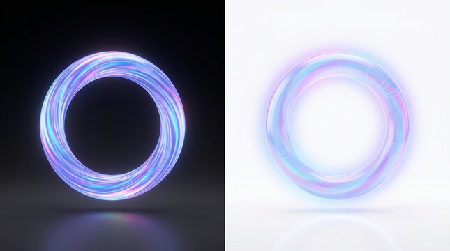 Abstract iridescent torus ring with holographic texture
