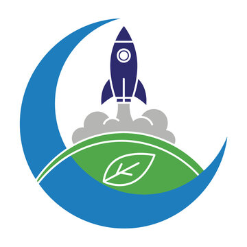 Eco Friendly Rocket Launching from Green Planet Earth Symbol for Sustainable Technology Concept