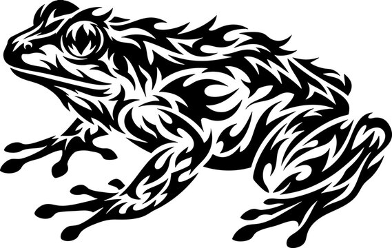 Tribal Frog Silhouette with Intricate Flame Pattern