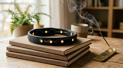 Obraz premium Sleek Neural EEG Sleep Headband on Minimalist Wooden Nightstand