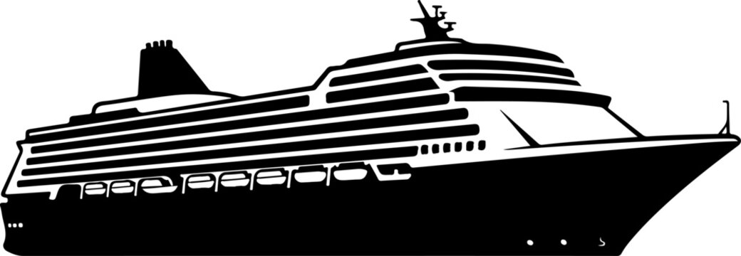 Cruise ship, ocean liner, black silhouette, vector illustration, travel, tourism, transportation