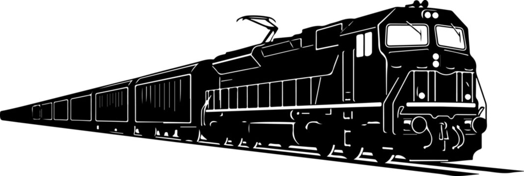 Vintage black train locomotive, antique, steam engine, railroad, railroad, vector icons set