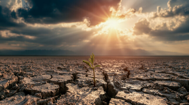 Climate Change Drought with Cracked Earth and Dramatic Sunlight