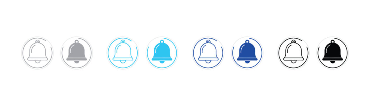 Notification bell icon set inside circular border frames with notification interface communication announcement reminder application isolated background collection business