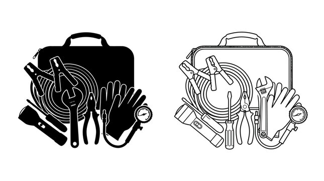 Automotive Tool Kit Silhouette On White Background
