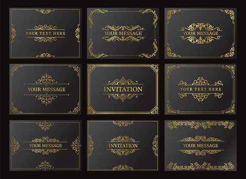 Design elements set, decorative flourish border corner and frame collection for invitation, menu and page decoration