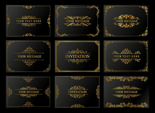 Design elements set, decorative flourish border corner and frame collection for invitation, menu and page decoration