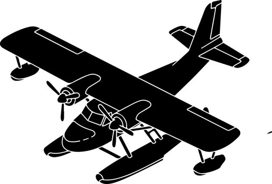 Vector illustration of a black seaplane, airplane, airplane vector graphics, float plane icon