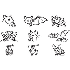 Fototapeta premium Nocturnal Animal Outline Bundle Featuring Bat Owl Fox and Night Wildlife