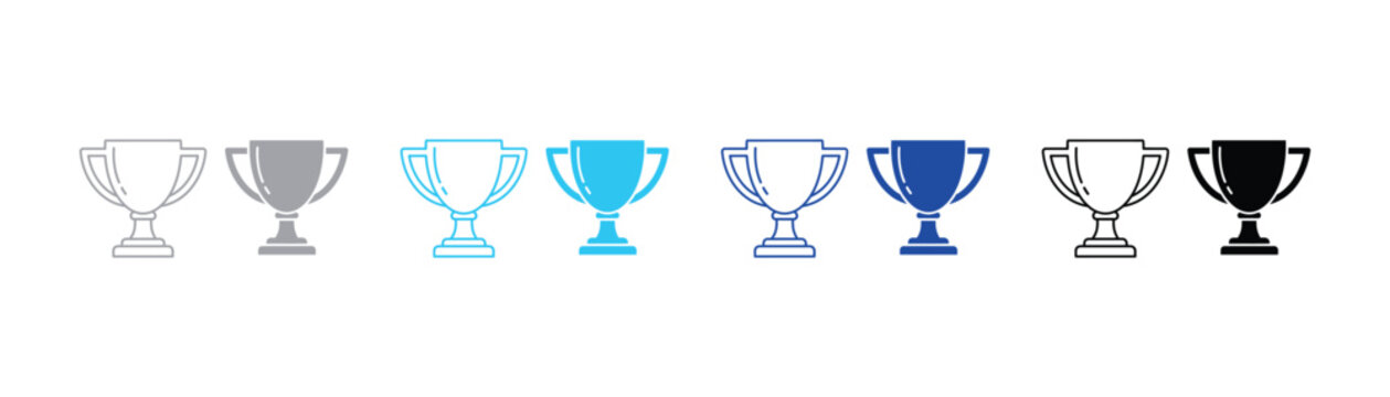 Set of winner trophy cup line and solid icons vector illustration with achievement championship competition illustration business champion performance recognition isolated background