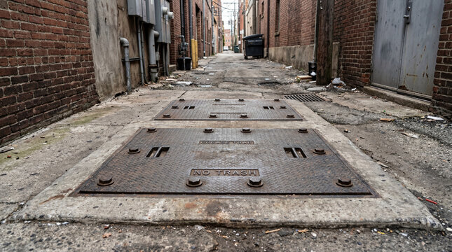Industrial Grade Outdoor Grease Trap With Heavy Duty Steel Access Hatches In Commercial Concrete Property