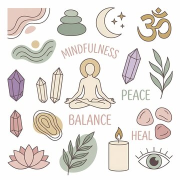 A person meditates in a serene environment surrounded by crystals and nature for spiritual wellness