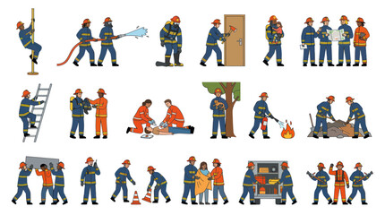 Fototapeta premium Firefighter illustration: safety, rescue, emergency services, and fire fighting actions