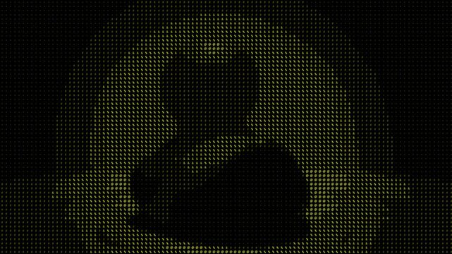 Green ASCII characters forming rotating rubber duck on black background. Retro digital style, seamless loop for creative and tech content.