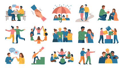 Fototapeta premium Flat Vector Illustrations of Social Support, Human Connection, Community, and Teamwork Concepts