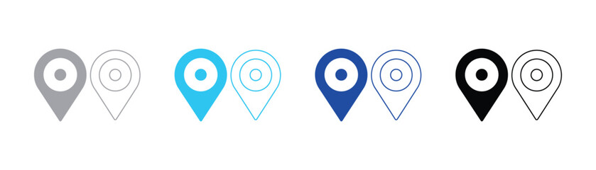 Location map pin point icon set featuring navigation markers location navigation geography illustration isolated destination position tracking direction interface coordinate minimalist © SilentSmog