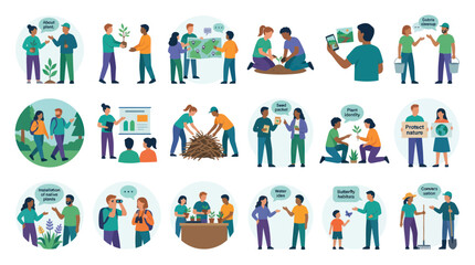 Fototapeta premium Modern Flat Vector Illustrations: Environment and Nature Conservation Activities, Ecology, and Green Concepts