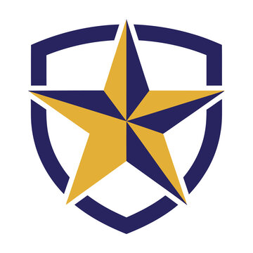Shield Icon with Five Pointed Star Emblem for Security Protection and Corporate Brand Identity