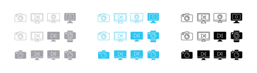 Camera and computer icons collection for photography and with photography computer technology collection illustration shooting aperture playback interface application software template © SilentSmog