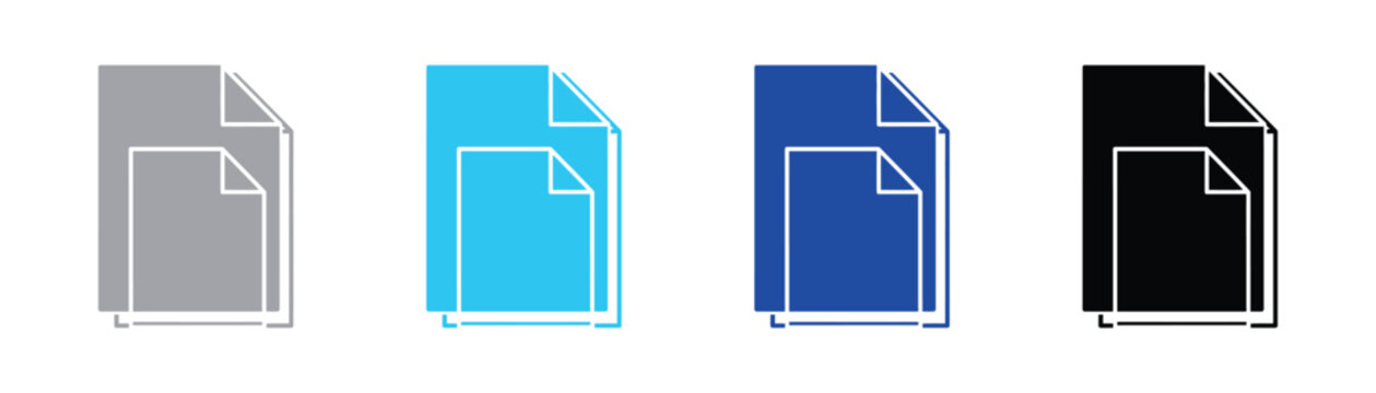 Blue document file duplication icon representing copying or multiple pages with document duplicate interface management business template isolated information