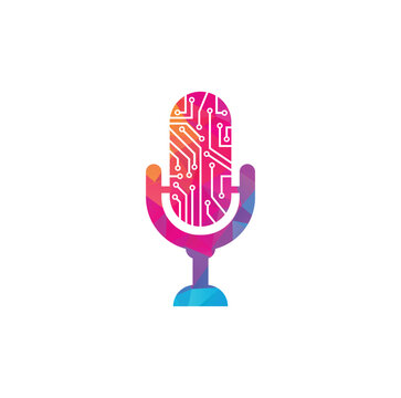 Digital studio mic electronic network icon vector illustration for smart audio tech startup