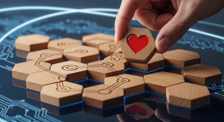 Naklejka premium Lego heart shape on colorful pixel art background