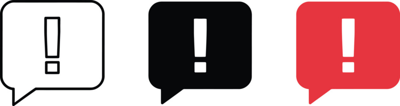 Notification speech bubbles, warning message icons with exclamation marks vector artwork communication design package templates