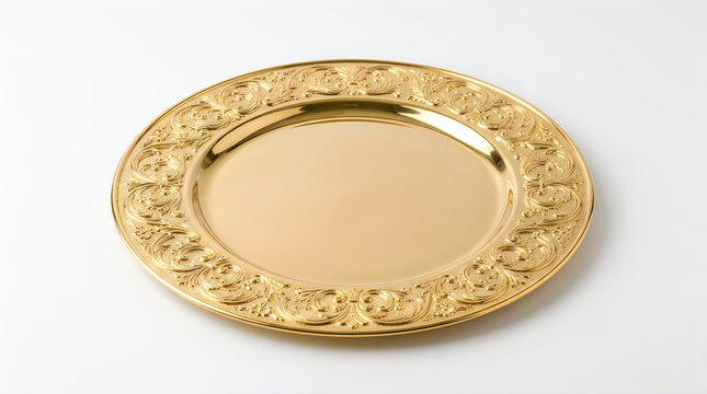 Elegant shiny rose gold charger plate with floral rim
