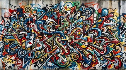 Obraz premium Vibrant abstract graffiti wall art with colorful swirls and arrows