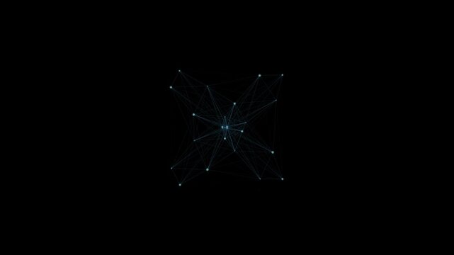 Abstract digital plexus network connection with glowing blue dots and lines on black background